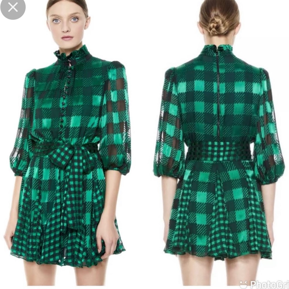 Alice Olivia green plaid dress size 12 nwt